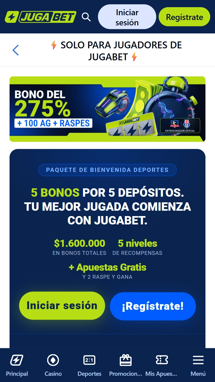 Bono de bienvenida de Jugabet en la app