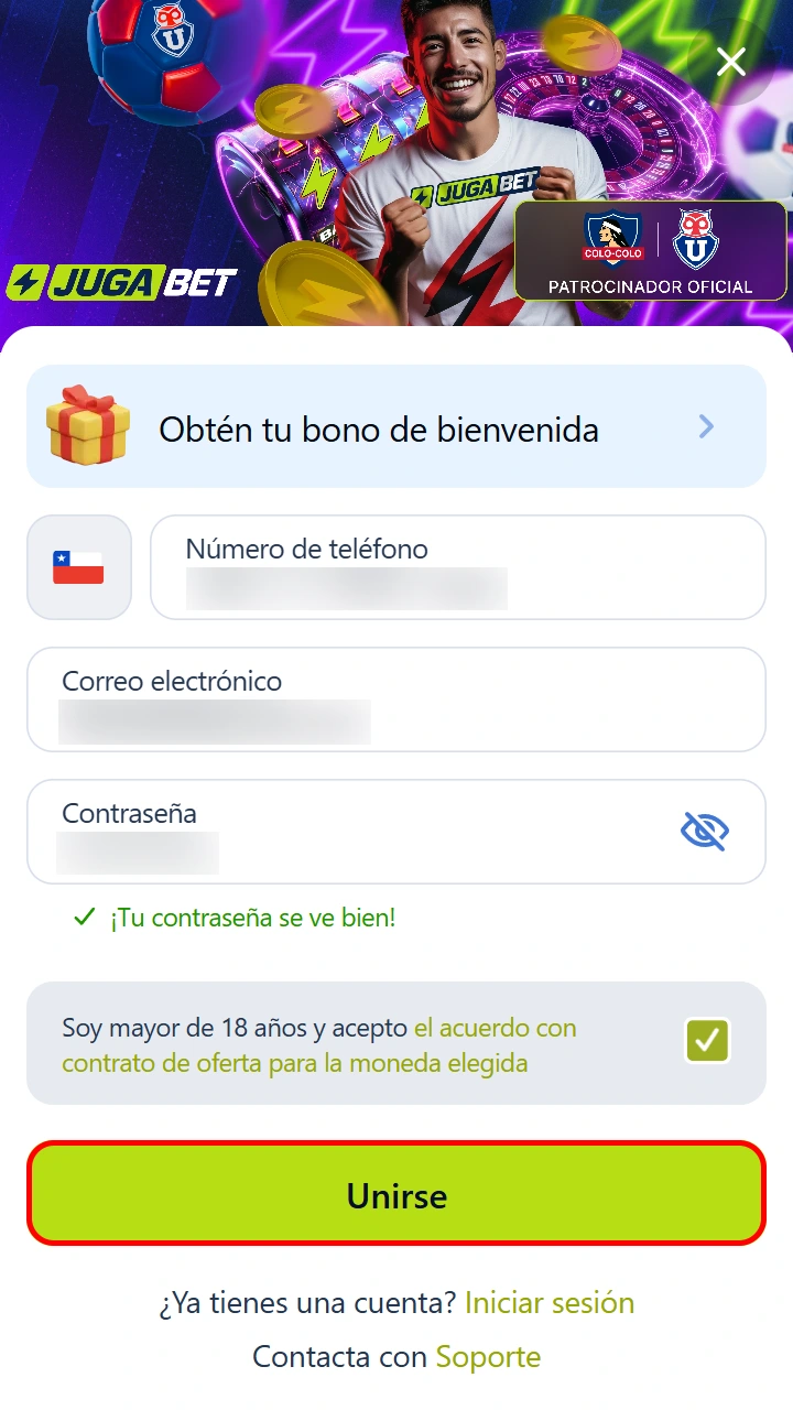 Jugabet: confirmación del registro de la cuenta